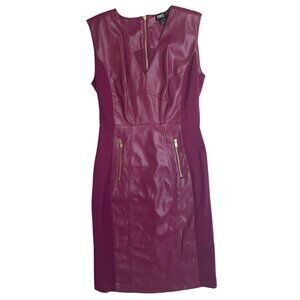 NWT Macy's INC Dress Faux Leather Sleeveless V-Neck Fitted Stretch Wine/Red, 8